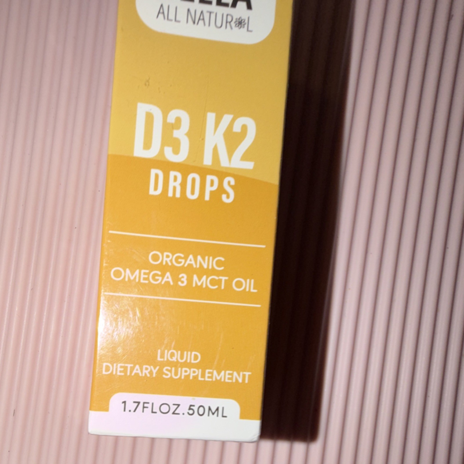 Bella All Natural Organic D3 K2 Omega 3 MCT Oil Liquid Drops 1.7 fl oz 50 ml