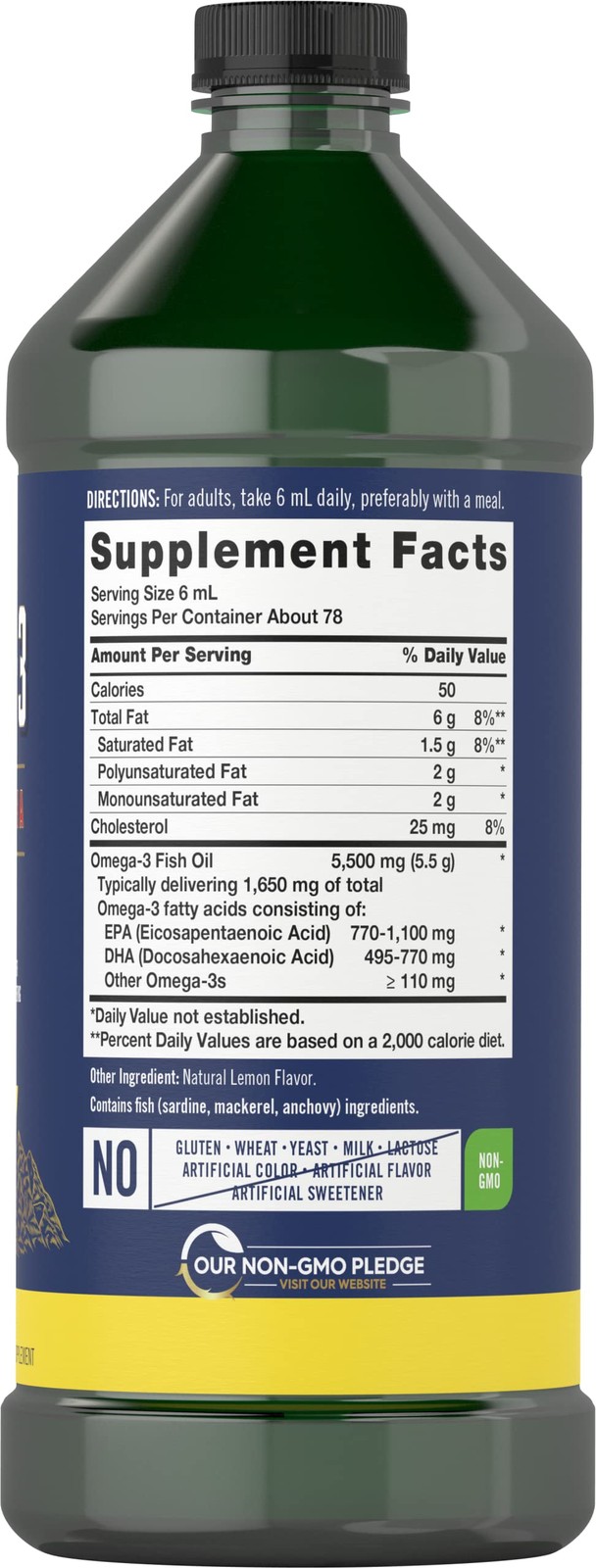 Carlyle Omega 3 Fish Oil Liquid 1650Mg 32 Fl Oz 2 X 16 Fl Oz Bottles Lemon