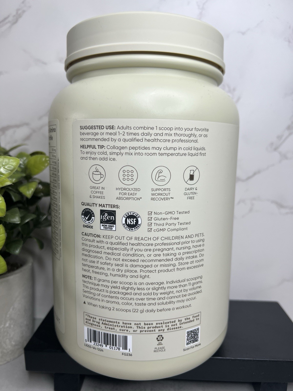Sports Research Collagen Peptides Powder Unflavored Hydrolyzed 32oz Exp 02/29