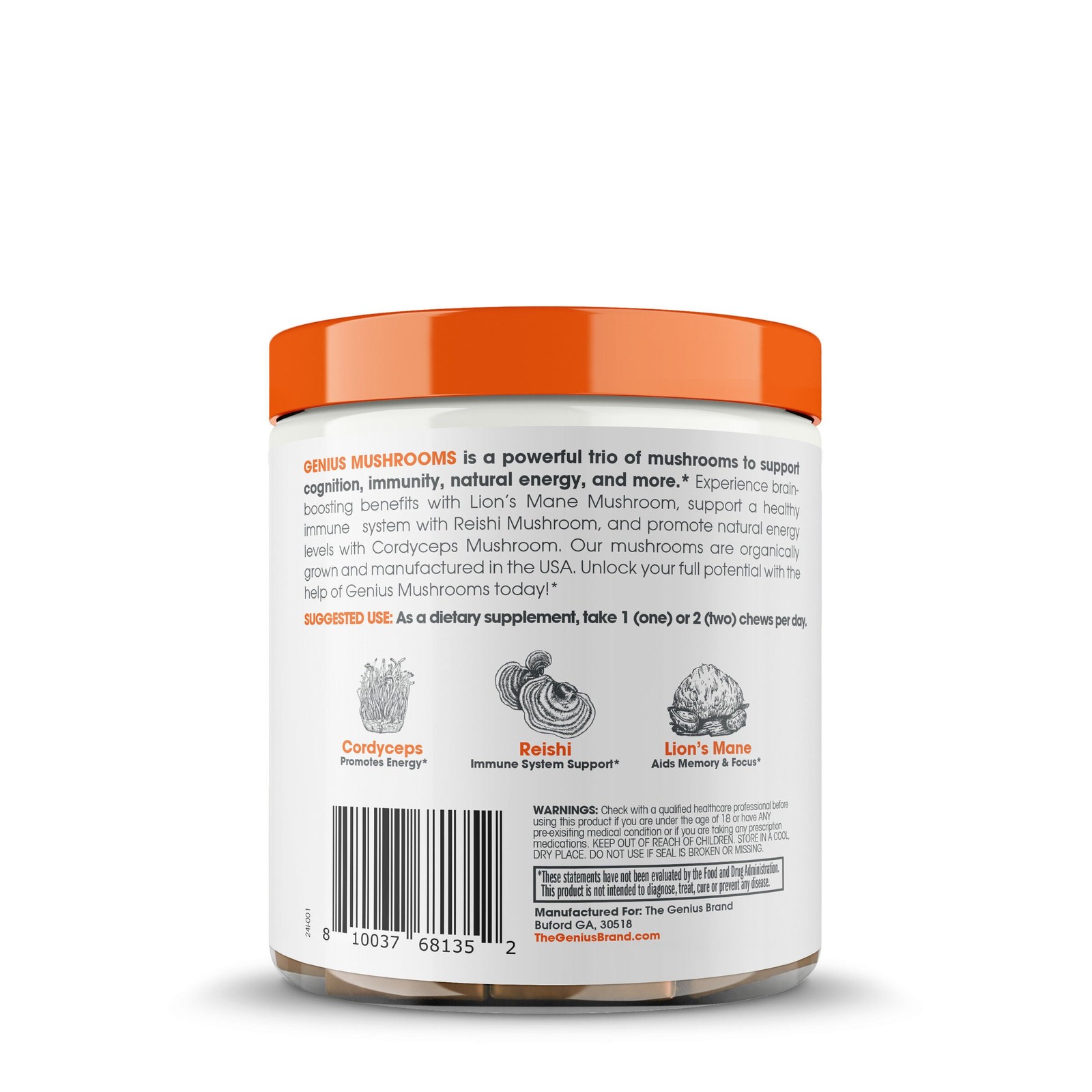 Genius Mushroom Chews – Butter Toffee – 60 Chews (60 Servings)