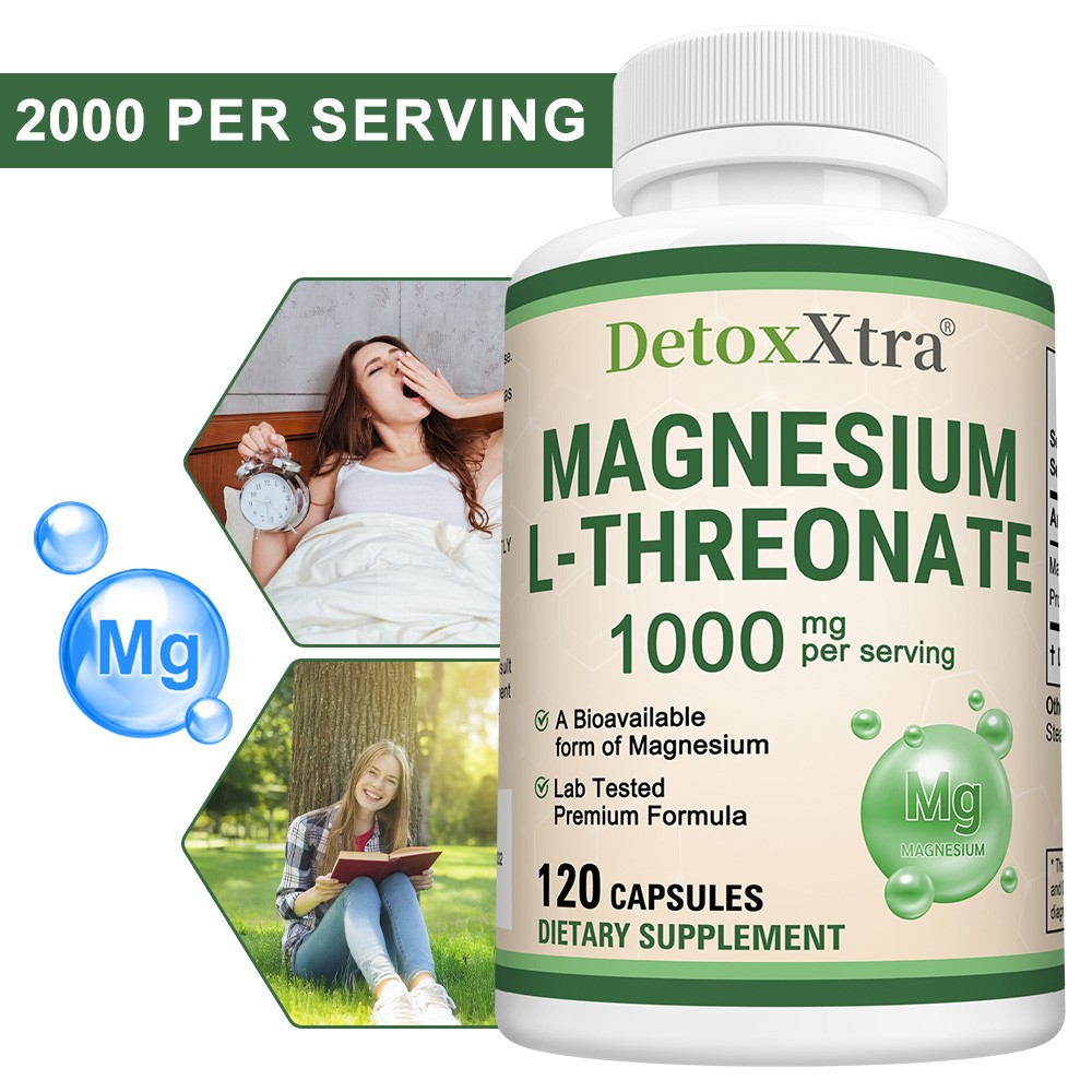 1000mg Magnesium L-Threonate Capsules, Boost Focus, Calm Mood 120 Vegan Caps