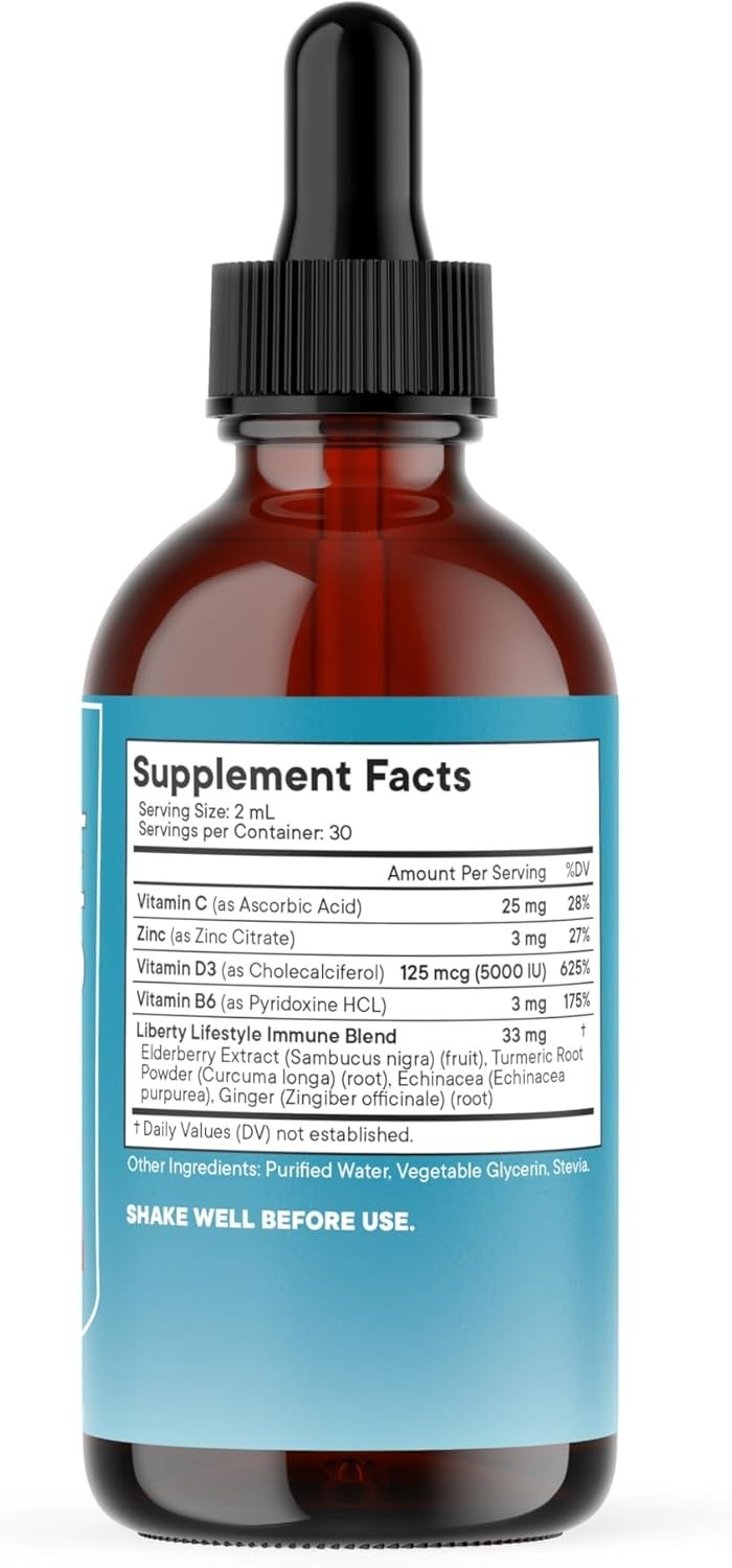 Immune Defend 8-in-1 Liquid Drops, Elderberry Turmeric Zinc, Vitamin C & D, 60mL