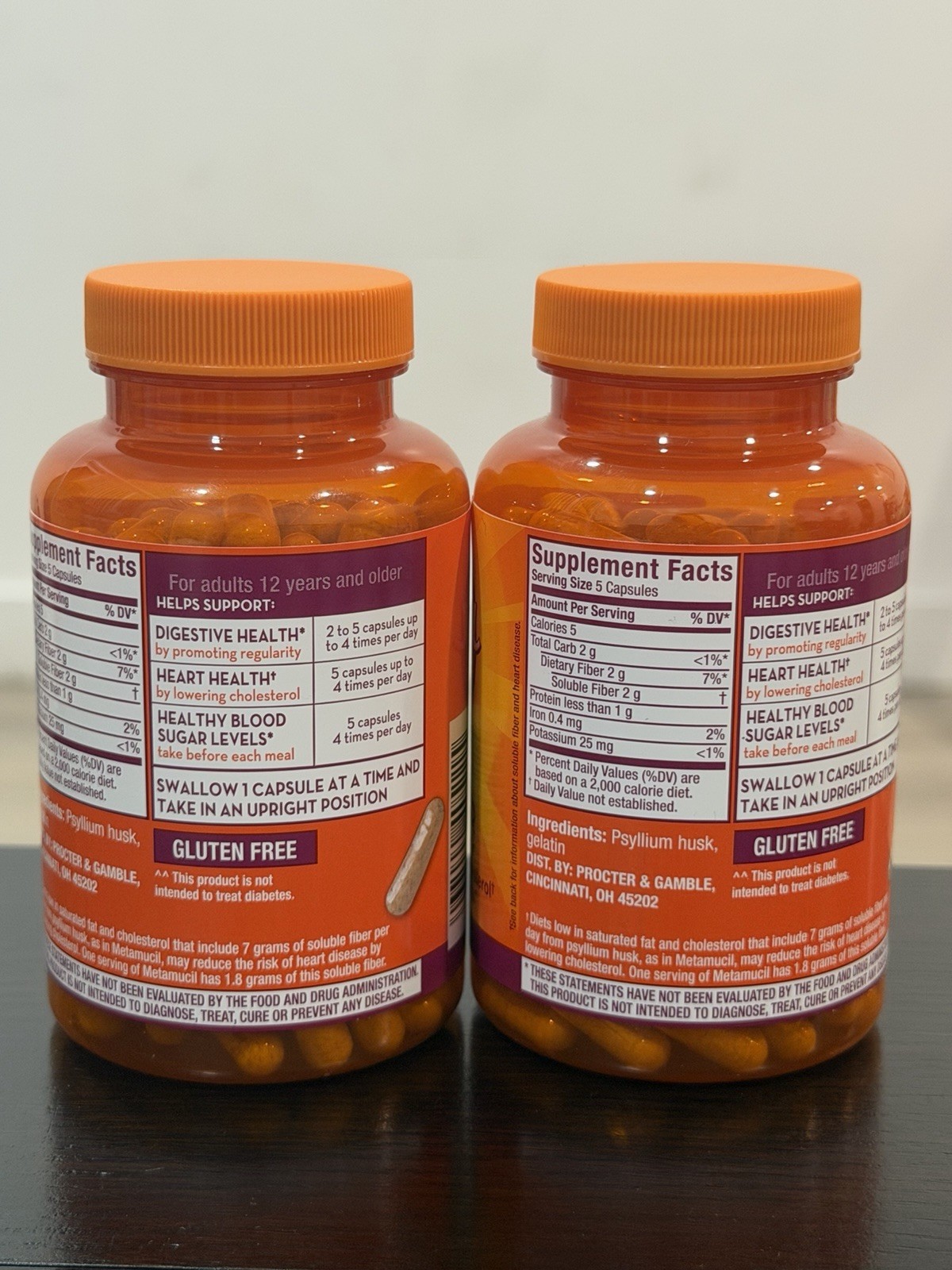 2 pk Metamucil 3-in-1 Daily Fiber Psyllium Husk Supplement 160 Gluten-Free Caps