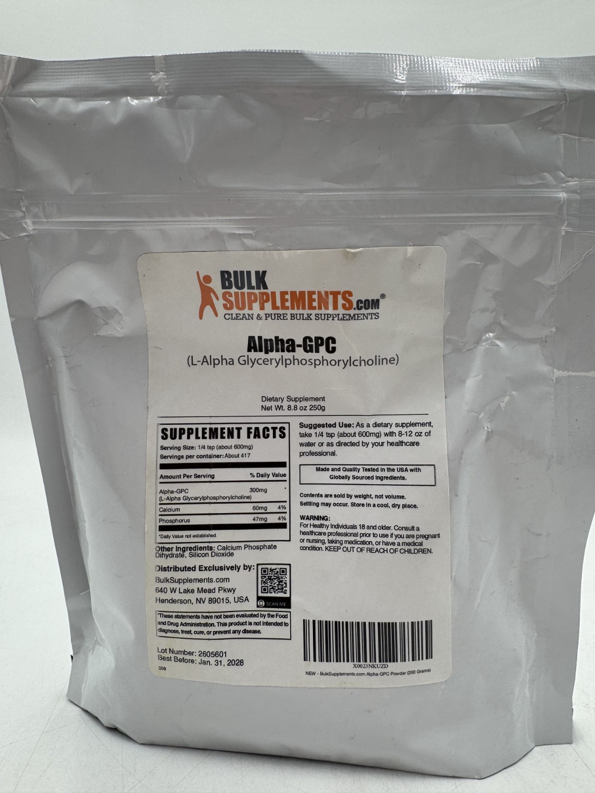 Bulk Supplements.Com Alpha GPC Powder, 8.8 oz, 417 Servings, BB: 01/2028