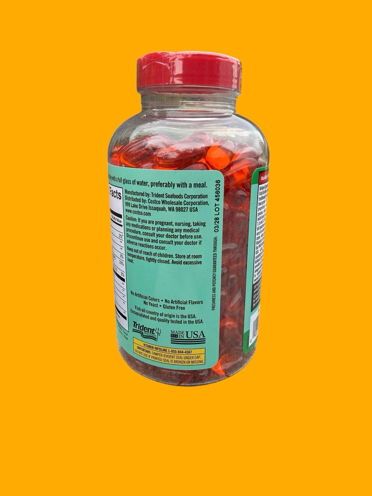 Kirkland Signature Wild Alaskan Fish Oil 1400mg 230 Softgels Gluten Free