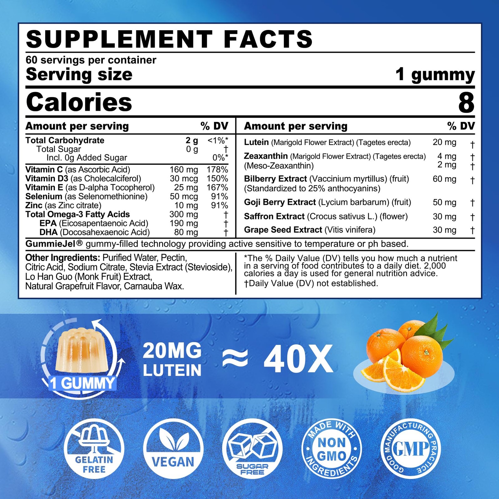 Lutein 20mg 40mg and Zeaxanthin Supplements for Eyes, 60 Count (Pack of 1)