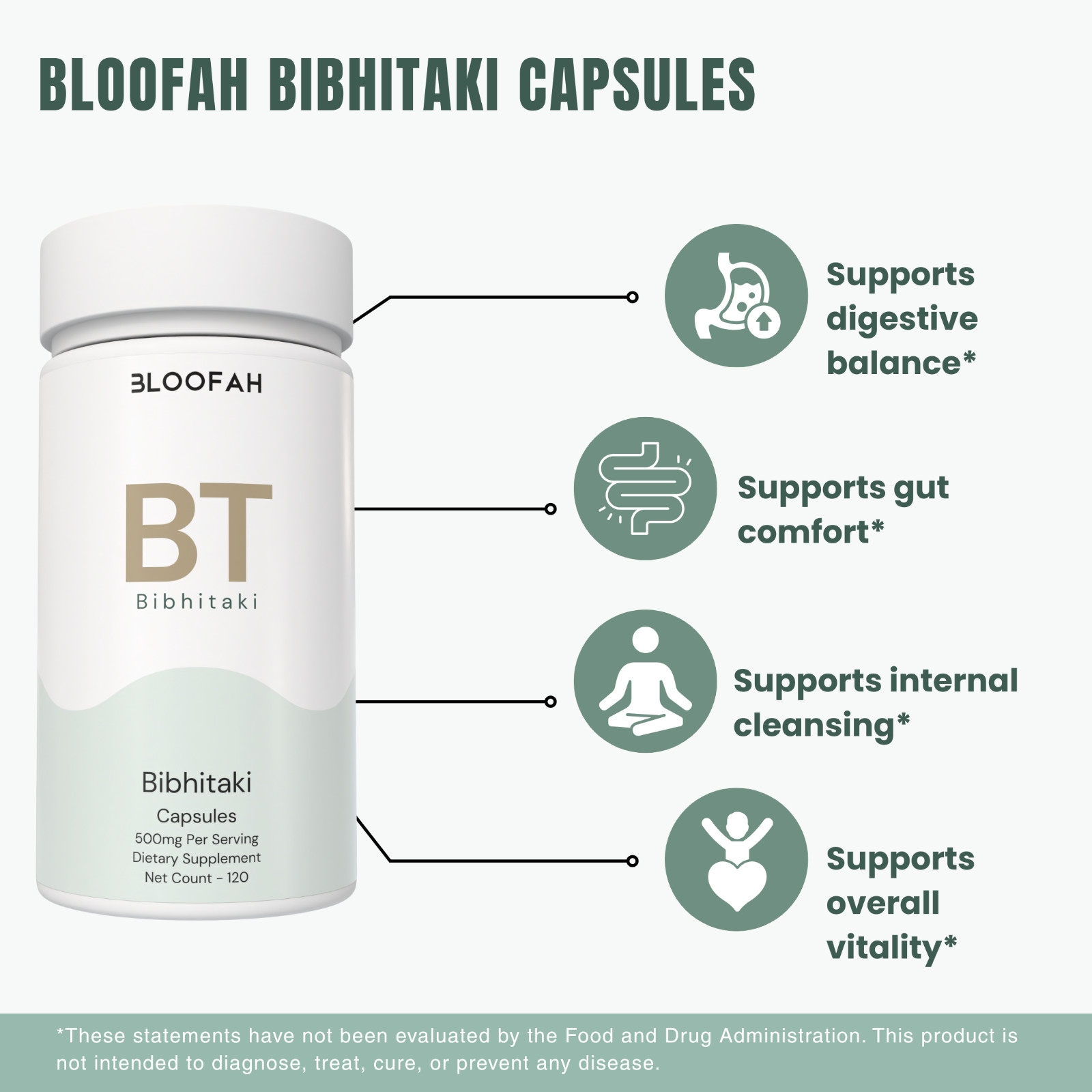 Bloofah BT Bibhitaki Extract 10:1 500mg | 120 Capsules | Triphala Ayurvedic