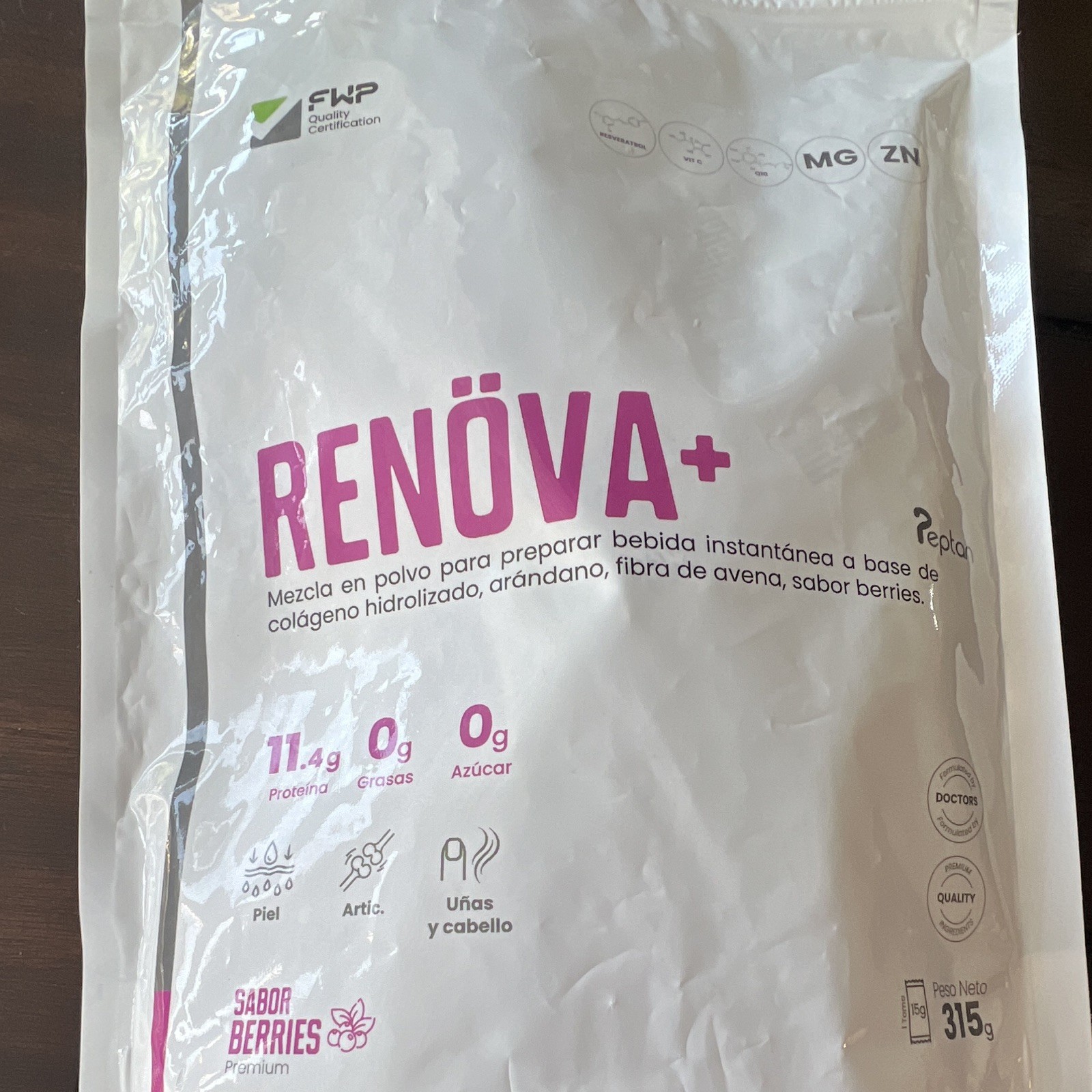 RENÖVA+ Hydrolyzed collagen with Active Biopeptides,sugar-free strawberry- 315g