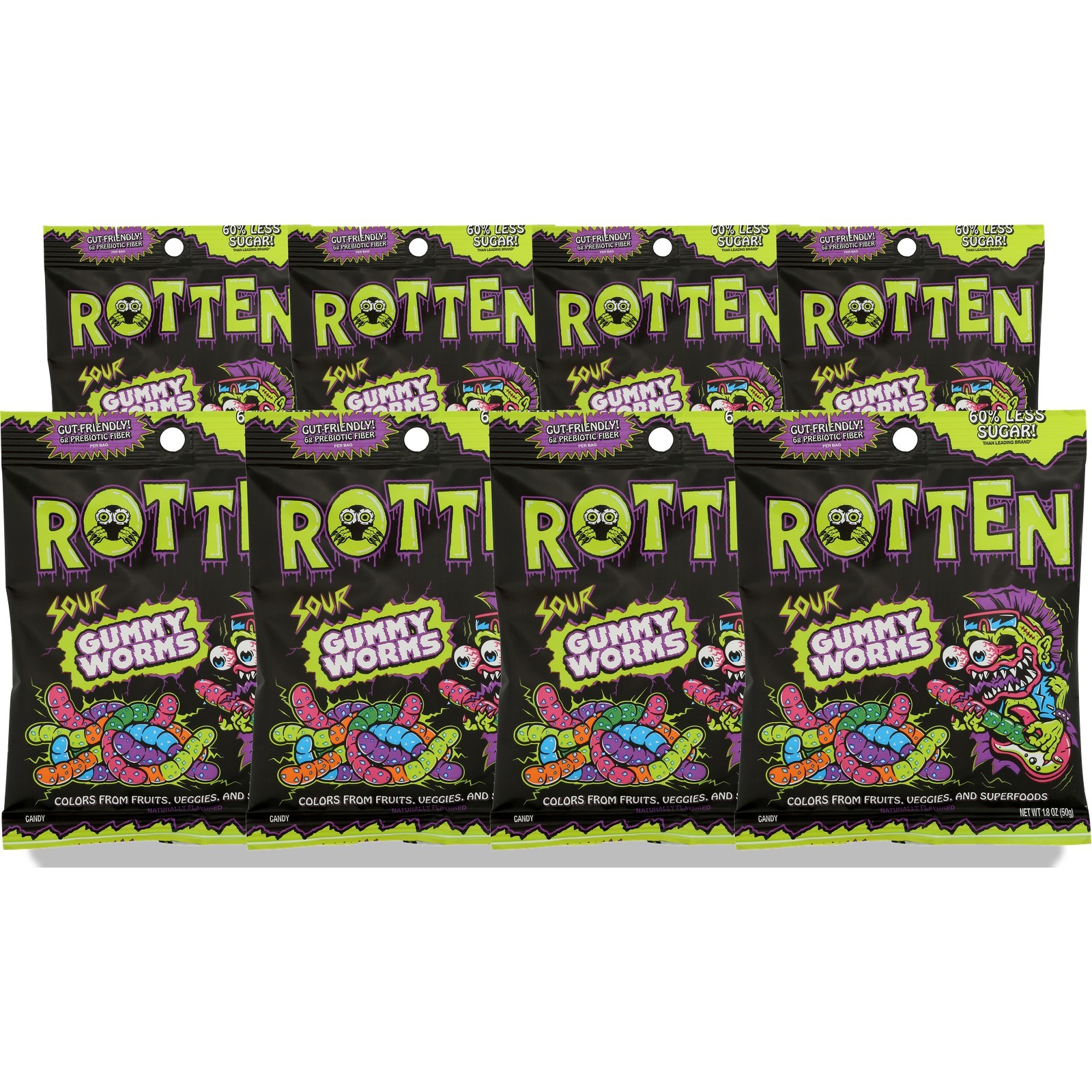 Rotten Sour Candy Gummy Worms Gummies 37G 8 Pack