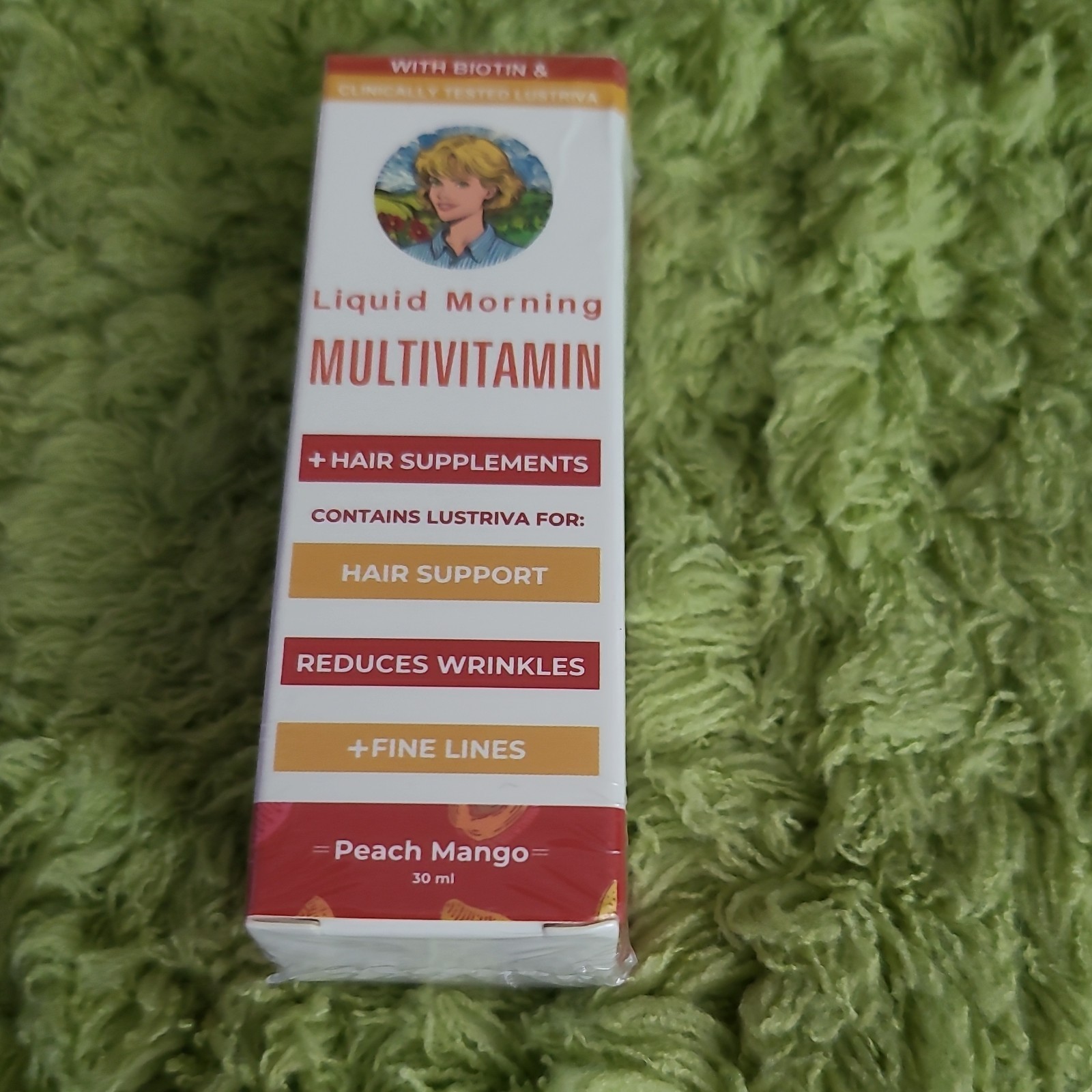 Liquid Morning Multivitamin Hair Support Drops w/ Biotin, Peach Mango, 30 ml