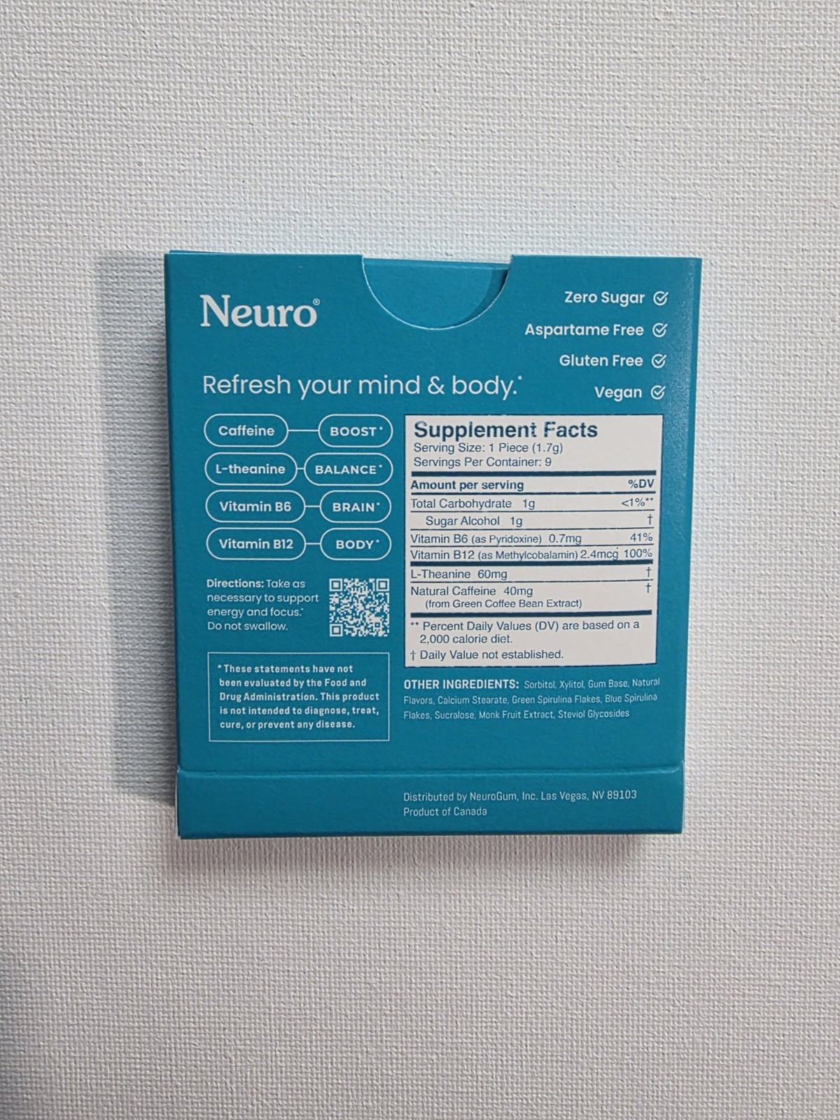 Neuro Gum L-theanine B-12 Nootropics Caffeine 6pk 54 pcs Energy & Focus Variety