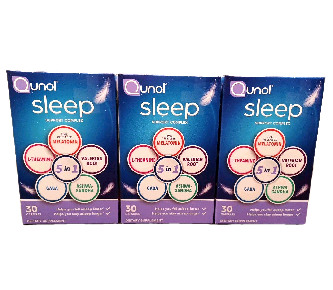 3 PACK Qunol Sleep Support Complex 5:1 Time Release MELATONIN 30ct BIG Boxes New
