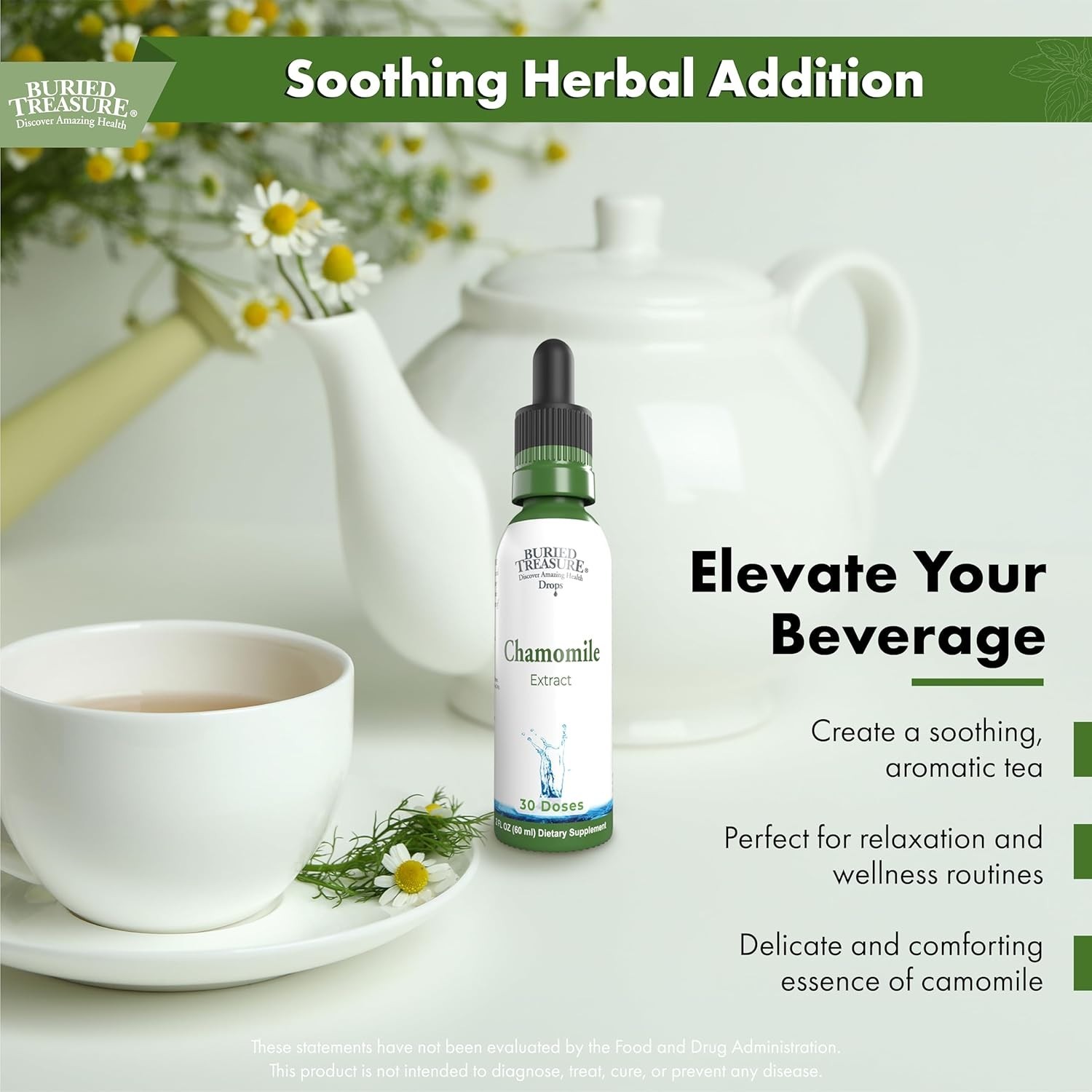 Buried Treasure Chamomile Drops – 30 Servings, 2oz, Liquid Herbal Calm Supple…
