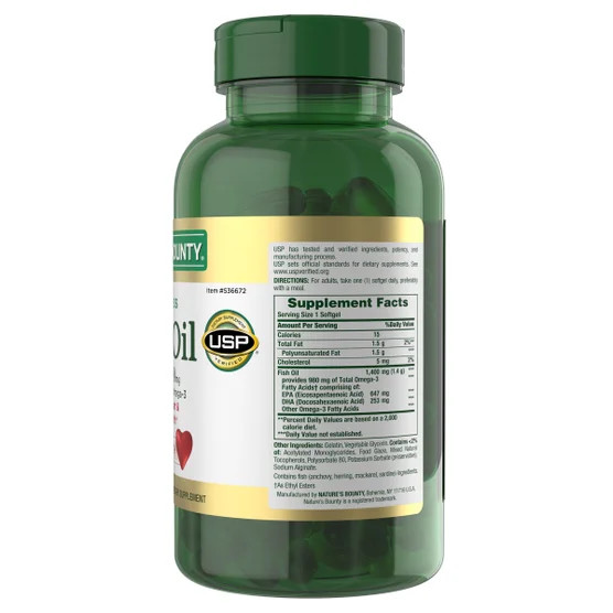 Nature’s Bounty Fish Oil 1400 mg, 130 Coated Softgels Heart & Vascular Health