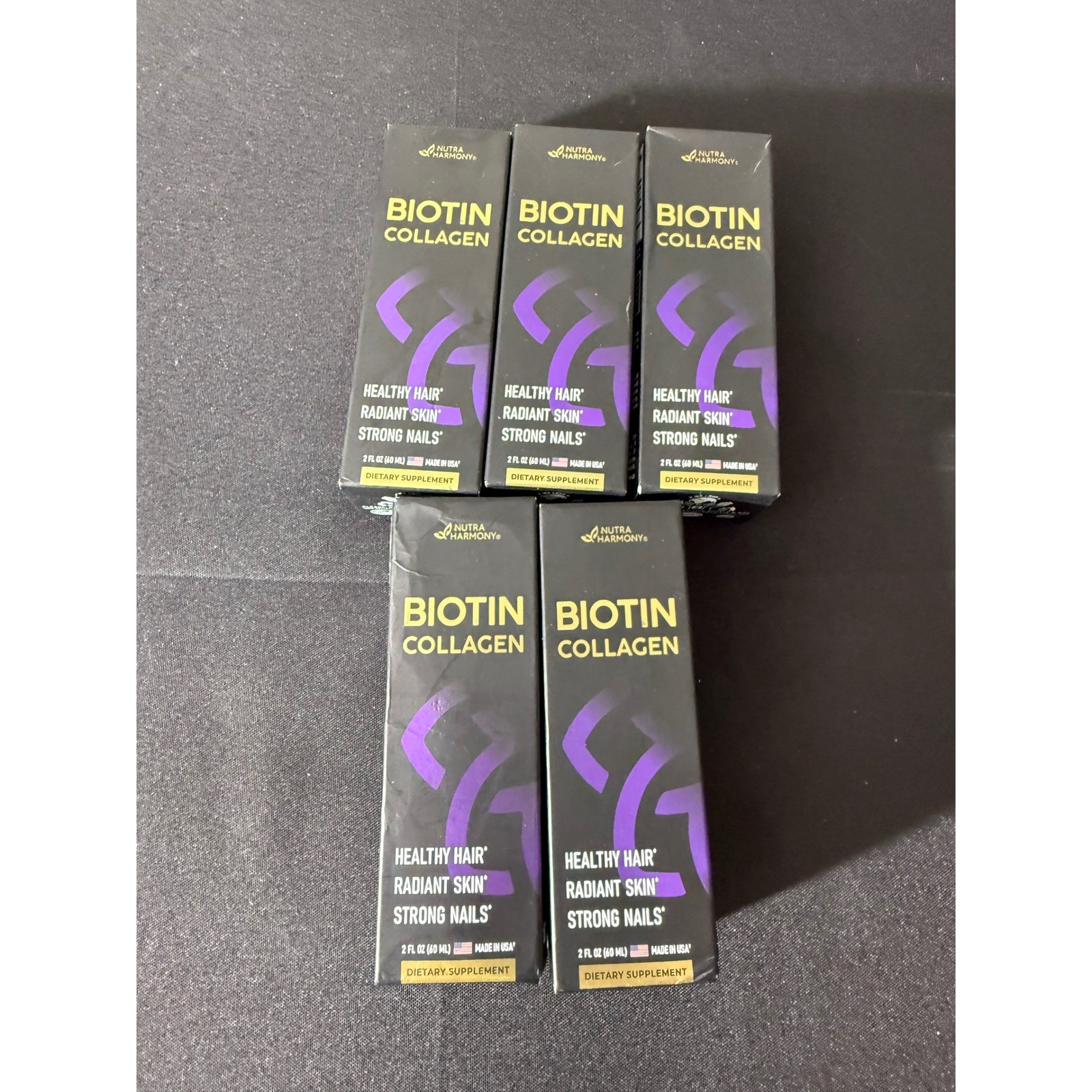 Nutra Harmony Biotin Collagen 5 Pack 2oz Bottle New Hair Skin Nail Support Drops