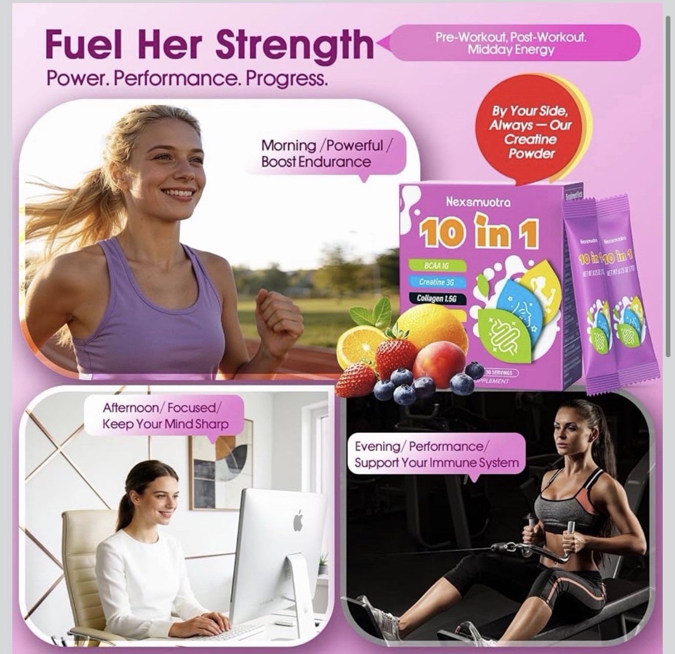 Nexsmuotra 10-in-1 Dietary Supplement Powder Sticks 30 Servings Tropical Orange