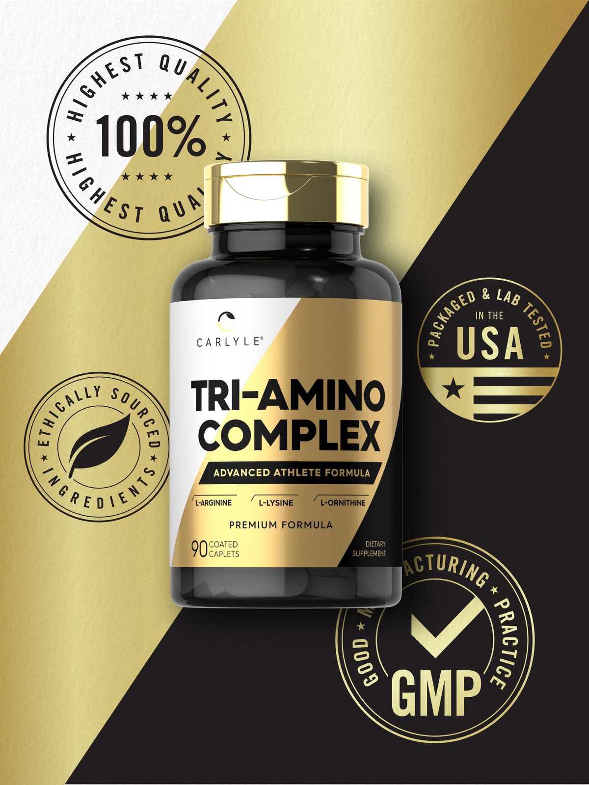Tri-Amino Complex | 90 Caplets | L-Arginine L-Ornithine L-Lysine | by Carlyle
