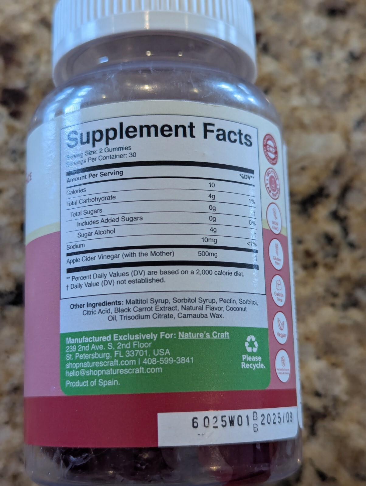 Nature’s Craft Keto ACV Gummies Apple 60 count exp: 09/2025