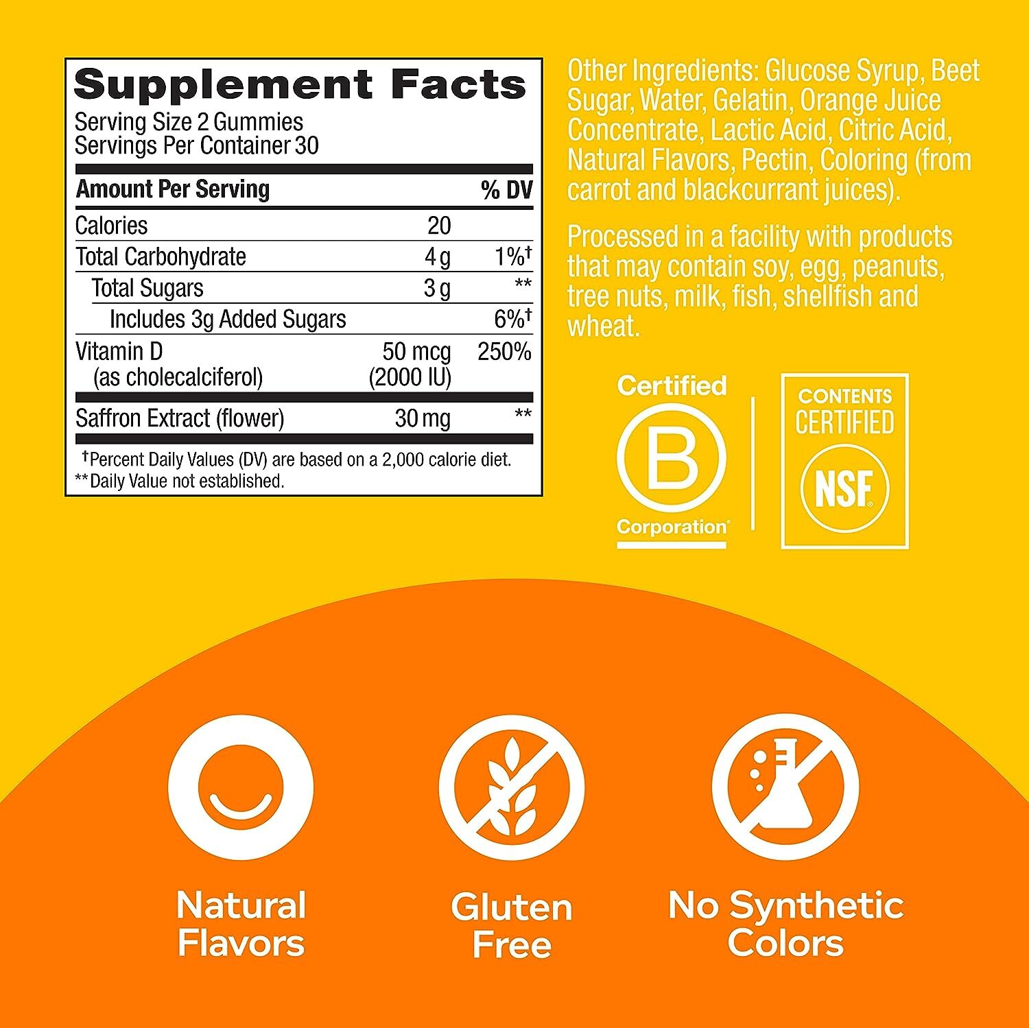OLLY Hello Happy Gummy Worms, Mood Balance Support, Vitamin D, Saffron 60 Count