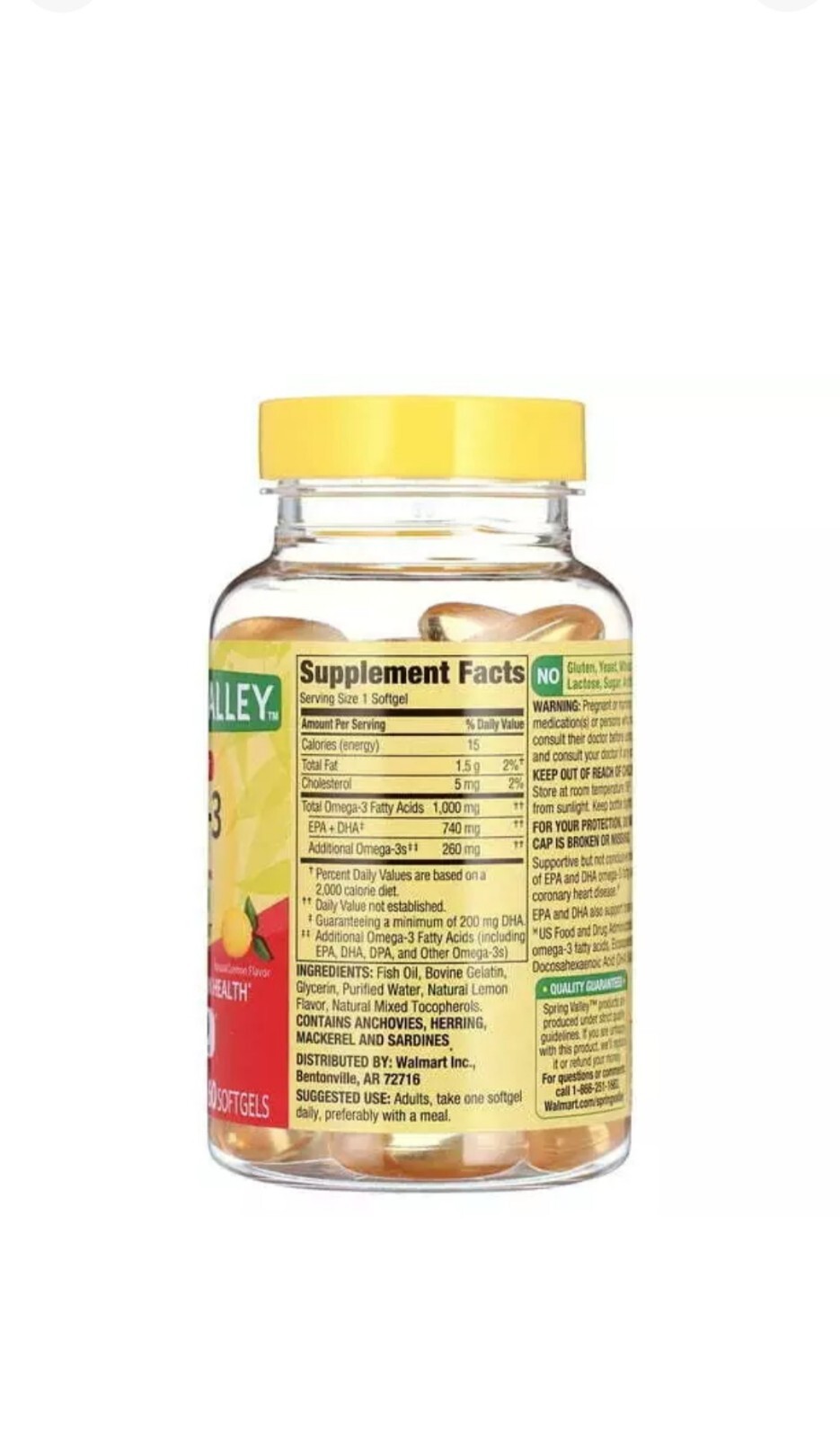 Spring Valley Omega-3 Fish Oil, Dietary Supplement Softgels 1000 mg 60Ct Ex:5/26