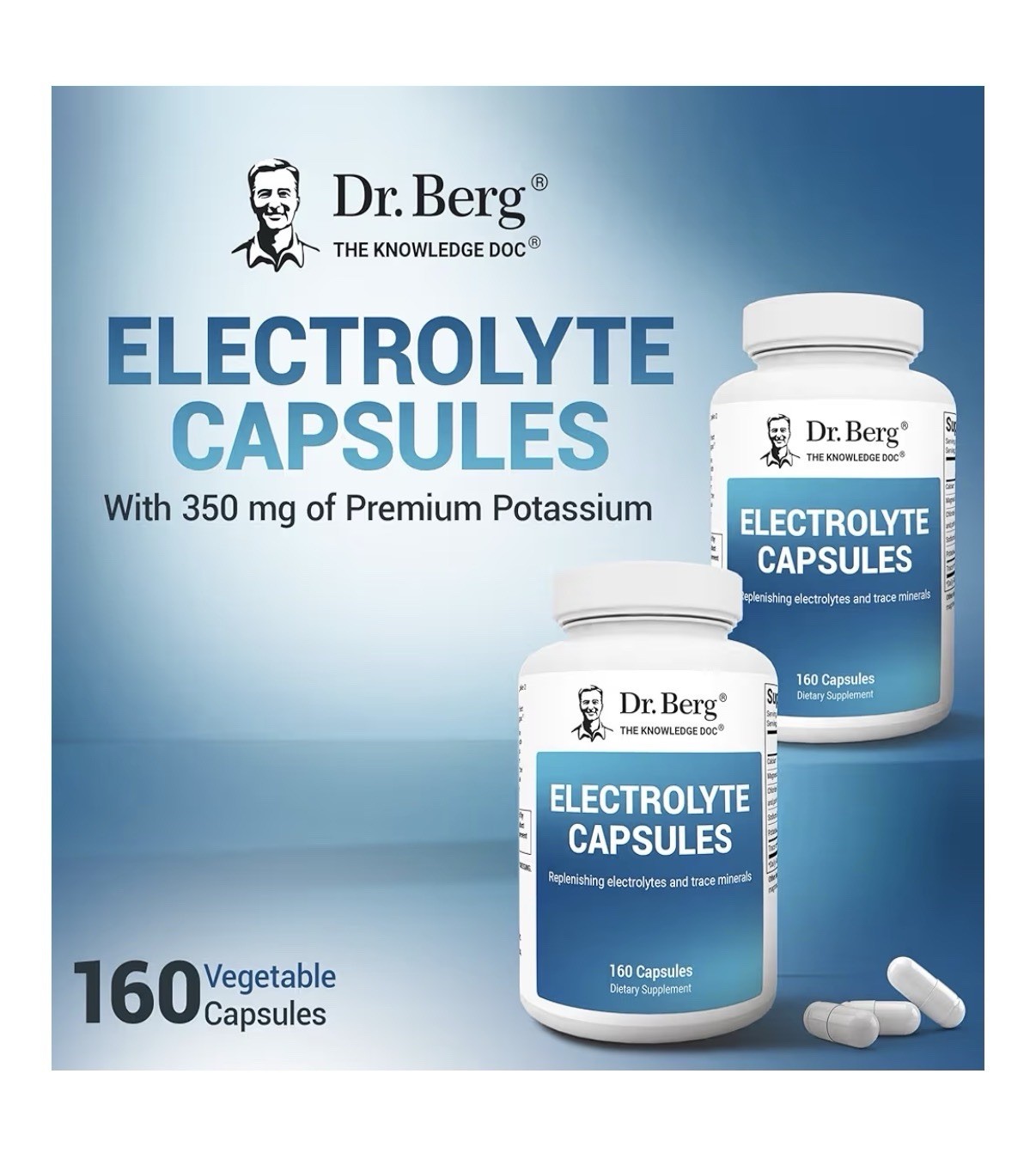 Dr. Berg Electrolyte Capsules Supplement Energy Endurance Hydration 160 Capsules