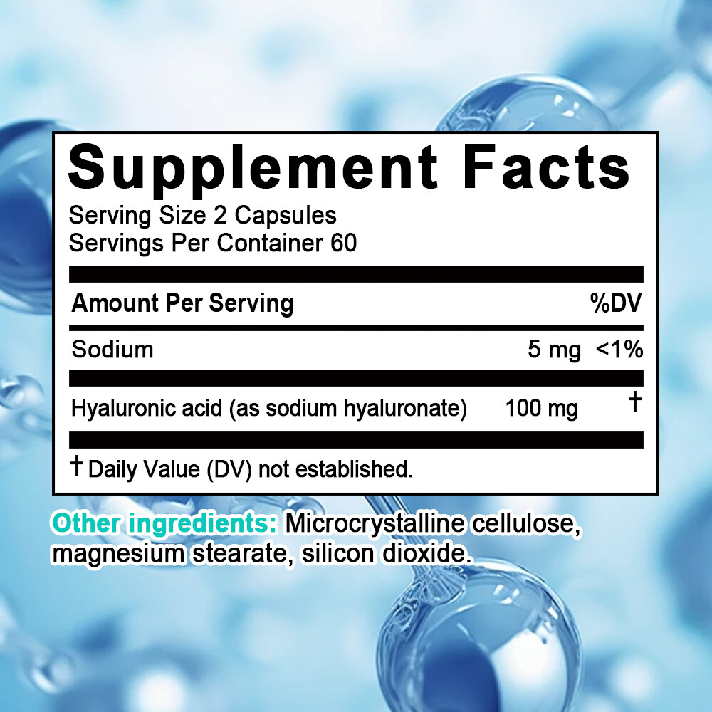 Hyaluronic Acid 100mg Capsules with 5mg of Sodium For Joint and Skin Health