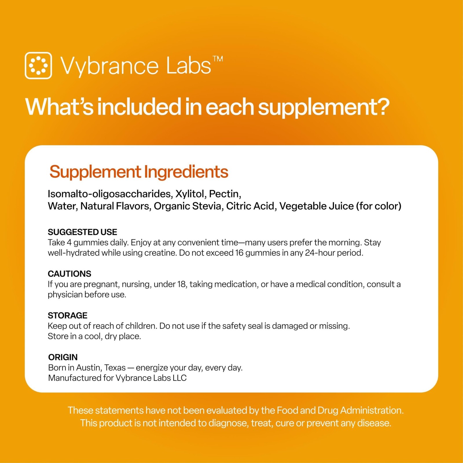 VYBRANCE LABS 3-in-1 Creatine Monohydrate Gummies | 5g Creatine + Taurine + Vita