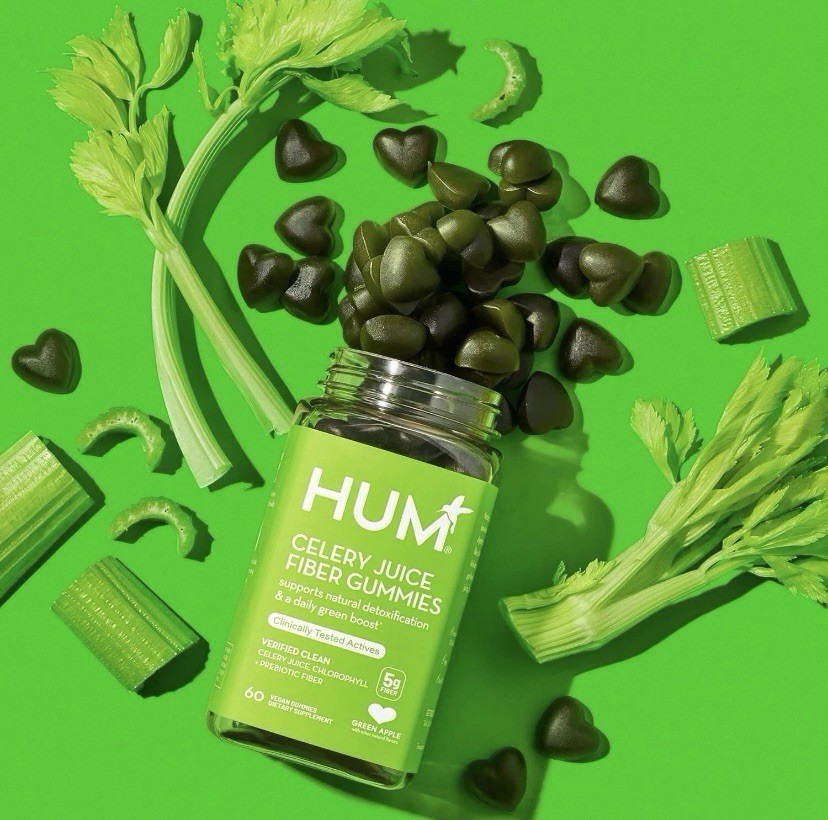 HUM Celery Juice Fiber Gummies Green Apple Vegan Gluten-Free 60ct
