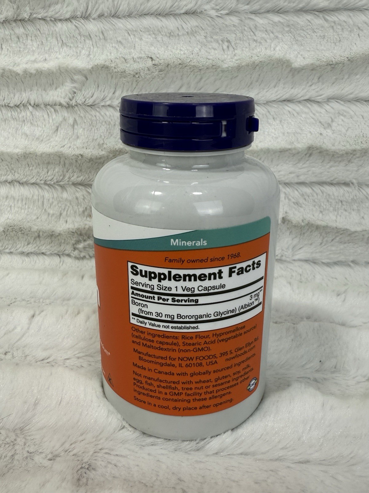 NOW FOODS Boron 3 mg 250 Veg Capsules (Exp 03/2030)