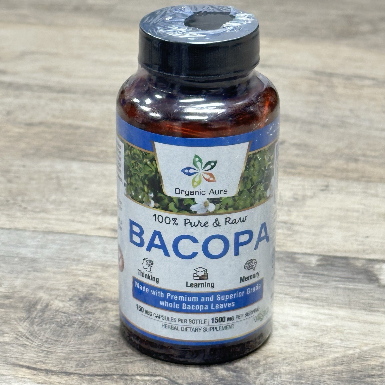 Organic Aura International Organic Bacopa Capsules 150 Caps ~ Exp 07/2027
