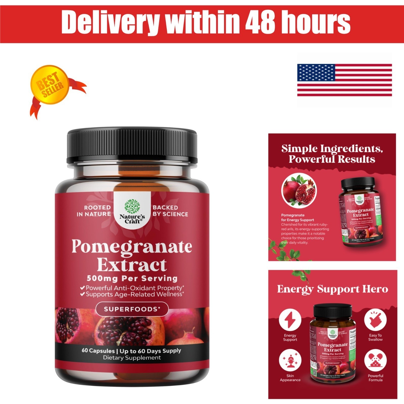 Natures Craft Pomegranate Extract Capsules – 500mg Antioxidant Support