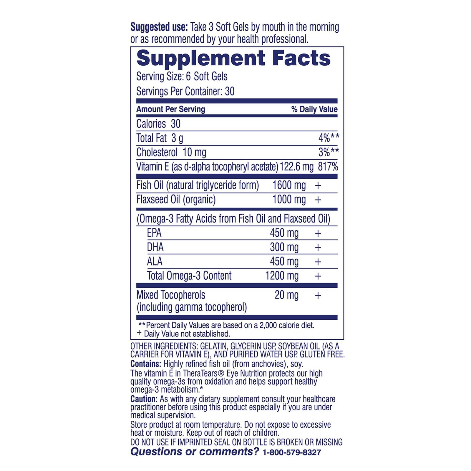 Theratears Omega 3 Supplement For Eye Care 1200Mg Fish Oil And Organic Flaxseed