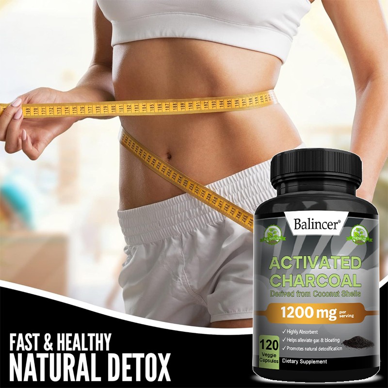 Activated Charcoal 1200mg 120 Capsules Helps Alleviate Gas Bloating High Quality