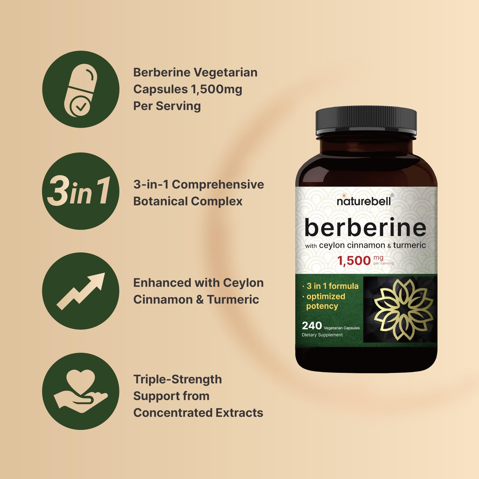 NatureBell Berberine Supplement 1500mg Per Serving 240 Veggie Capsules
