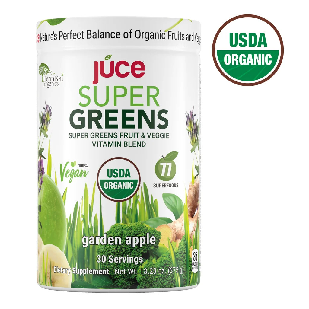 Terra Kai Juice Super Greens Organic Fruit Veggie Powder Apple 30 Servings