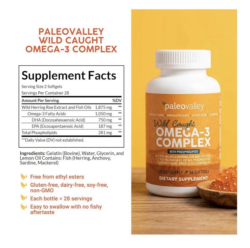 Paleovalley Omega-3 Complex With Phosphorus Wild Caught Fish Oil 56 Softgels