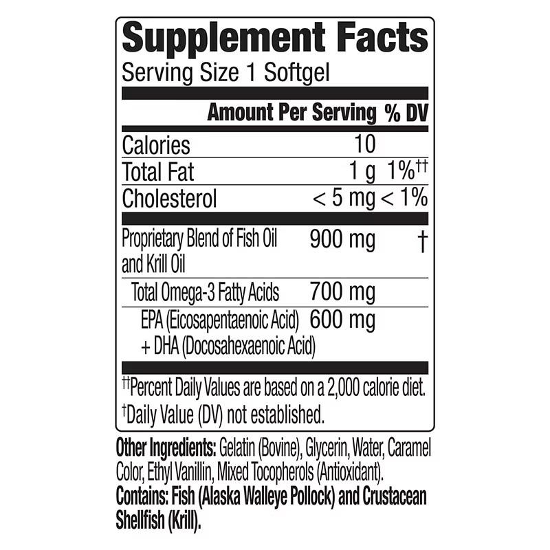Omega 3 Fish + Krill Oil Softgels 90 Count 900mg EXP-08/27