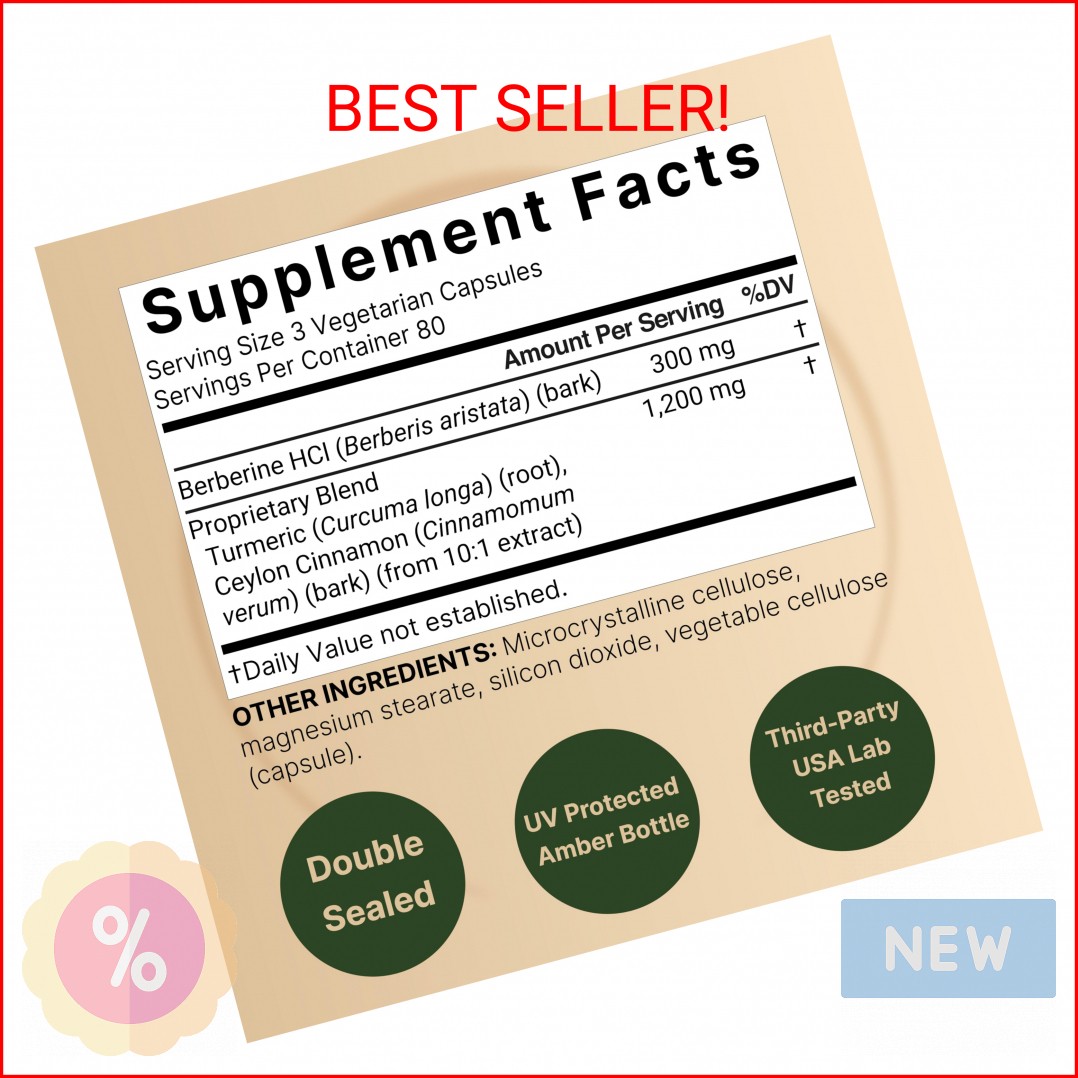 NatureBell Berberine Supplement 1,500mg with Ceylon Cinnamon & Turmeric Root, 24