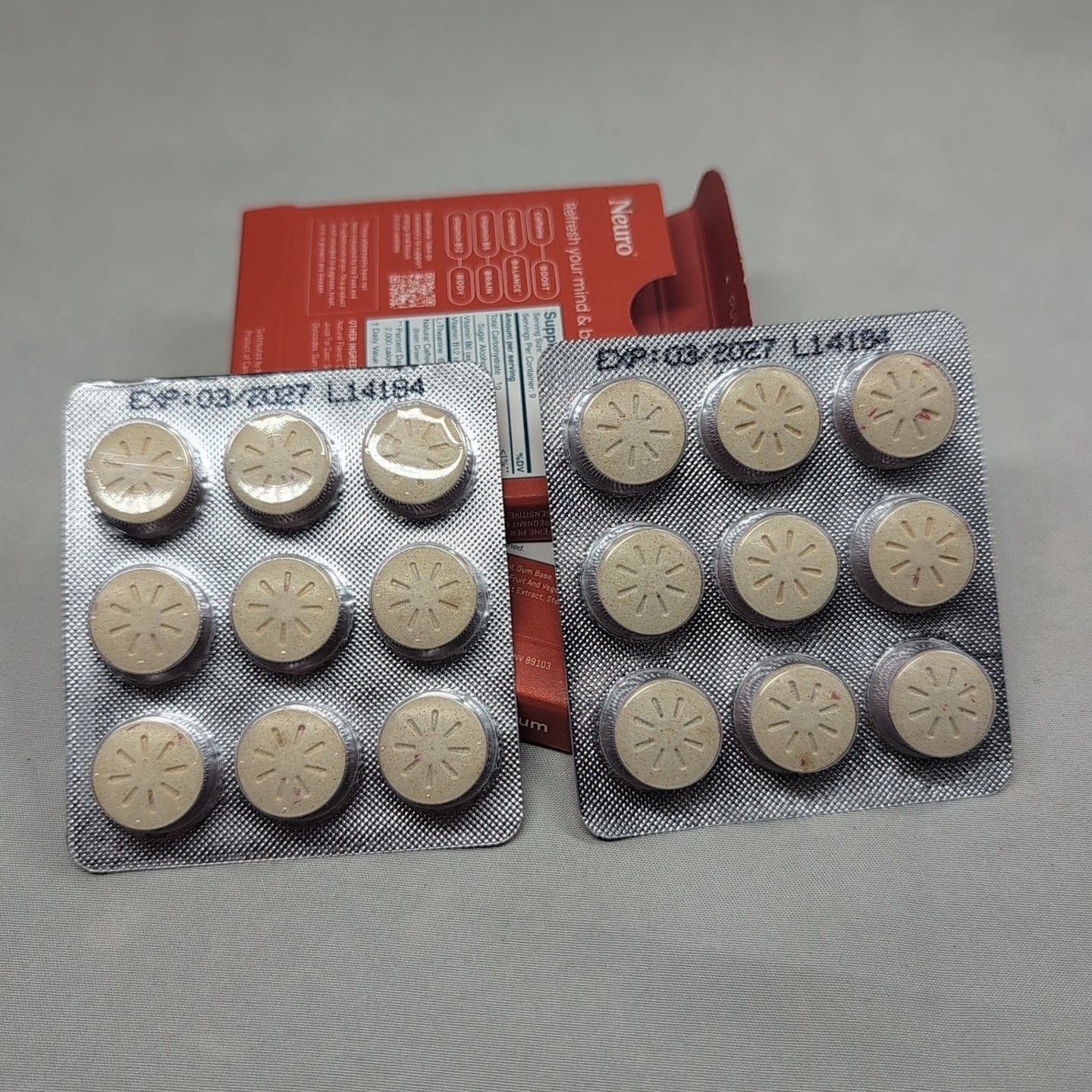 2 Neuro Gum CINNAMON Caffeine B-12, Exp 03/27