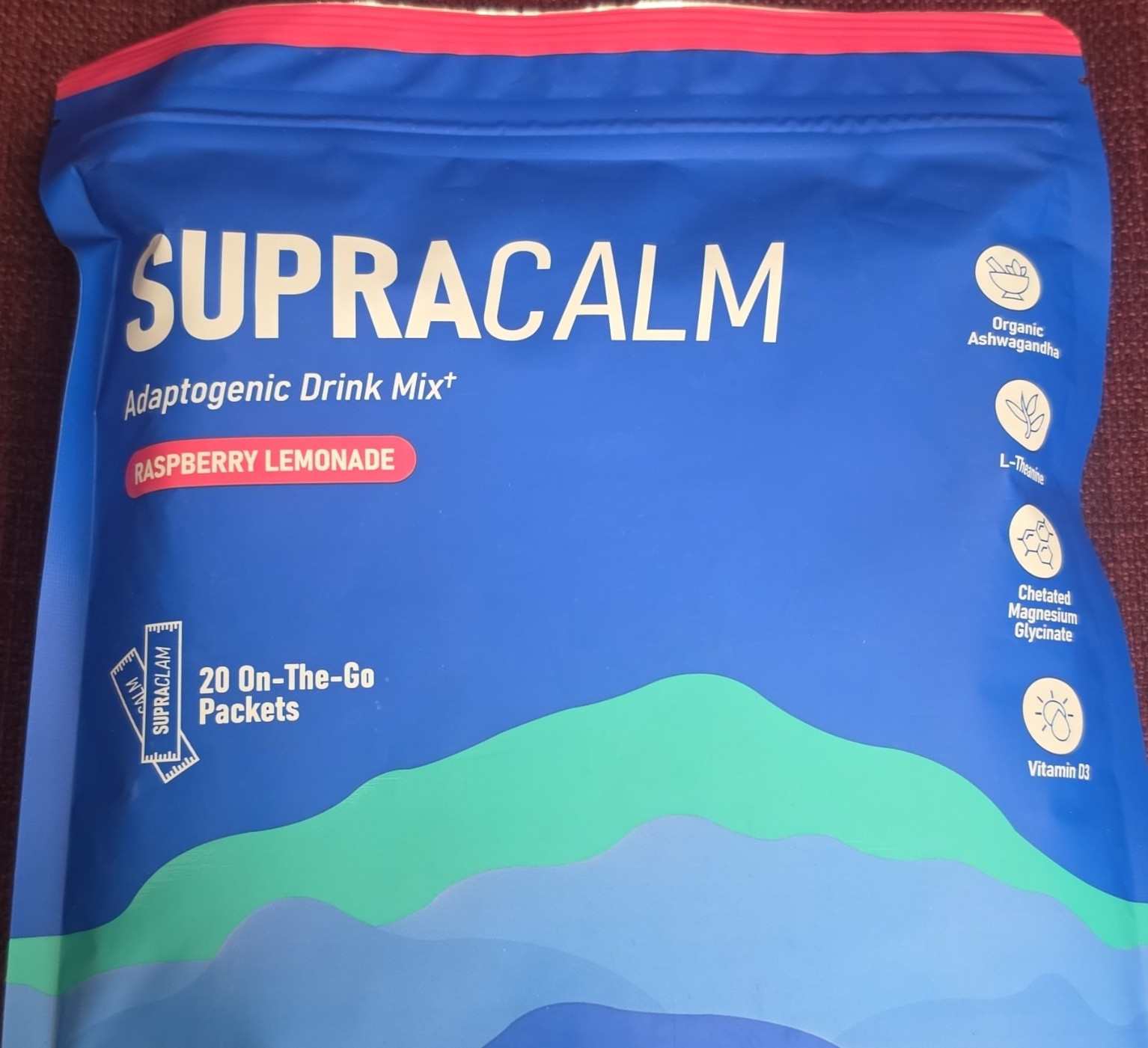 SUPRACALM Adaptogenic Drink Mix Powder Raspberry Lemonade 20 Packets D3