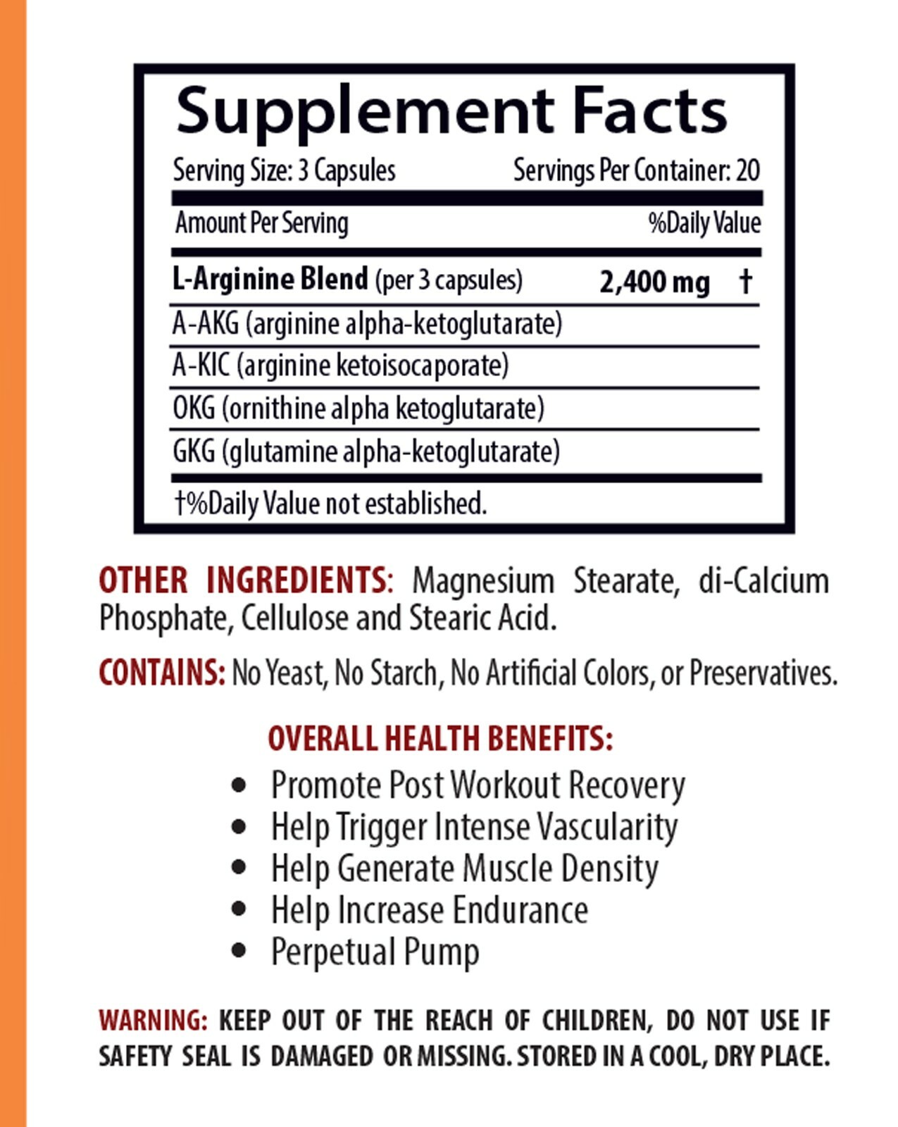 Nitric oxide supplement – NITRIC OXIDE 2400MG – immune support adults – 1 Bottle