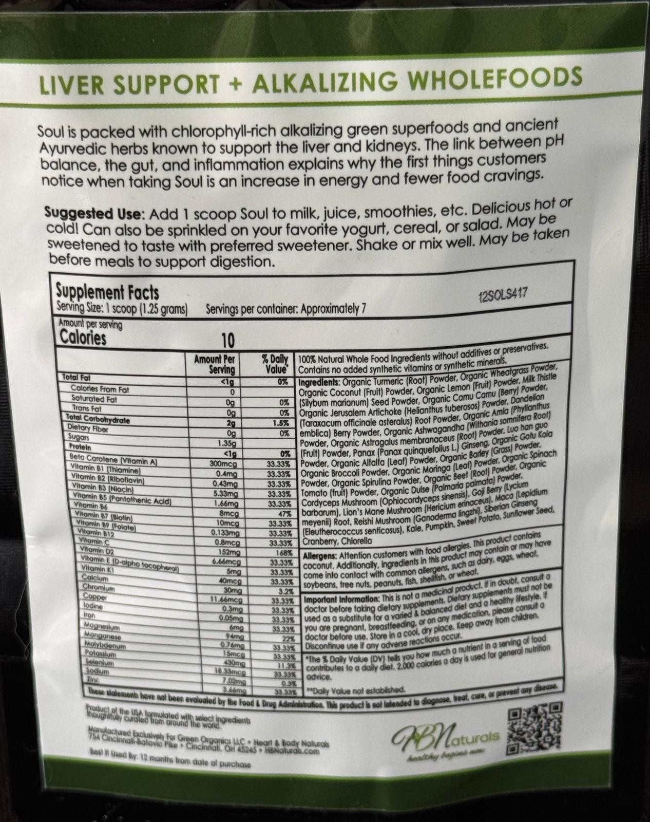 HBNaturals Soul Ayurvedic PH Superfoods Hot or Cold 7 Servings