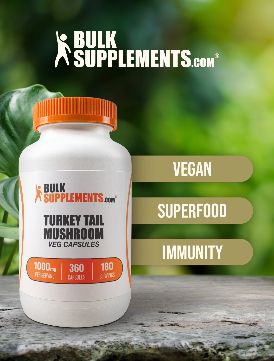 BulkSupplements Turkey Tail Mushroom Extract 120 Capsules – 1g Per Serving