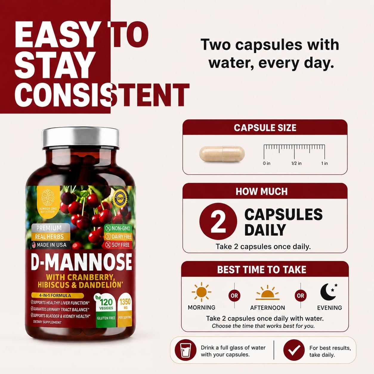 Premium D Mannose Supplement for Women and Men [Max 120 Count (Pack of 1)