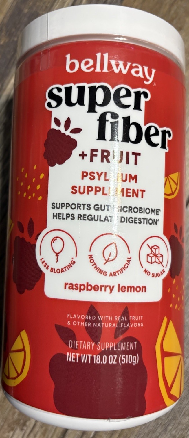 Bellway Super Fiber + Fruit Psyllium Husk Raspberry Lemon 18 oz NEW/SEALED
