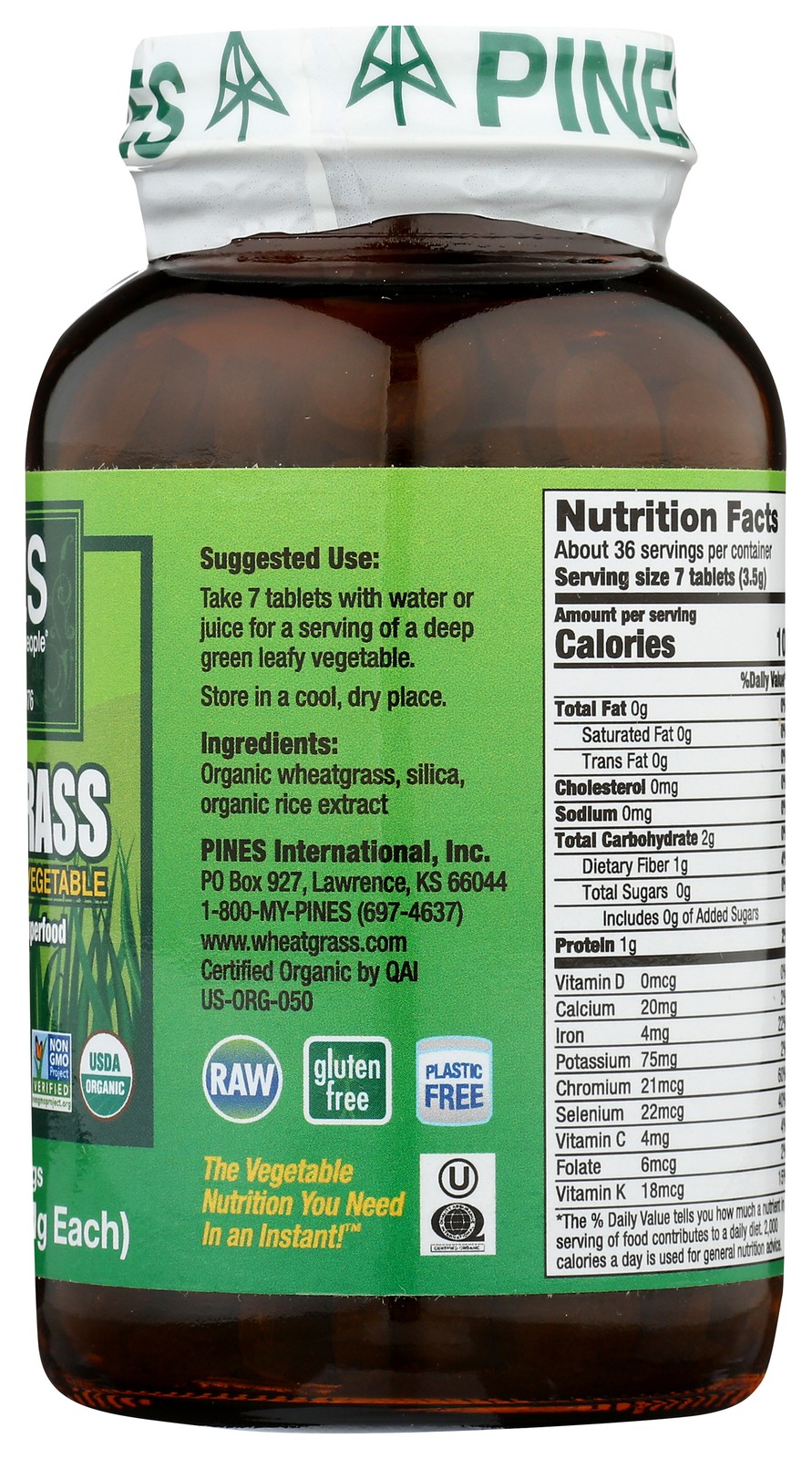 Organic Wheat Grass 500Mg Tablets By Pines 250 Count 1 Pack