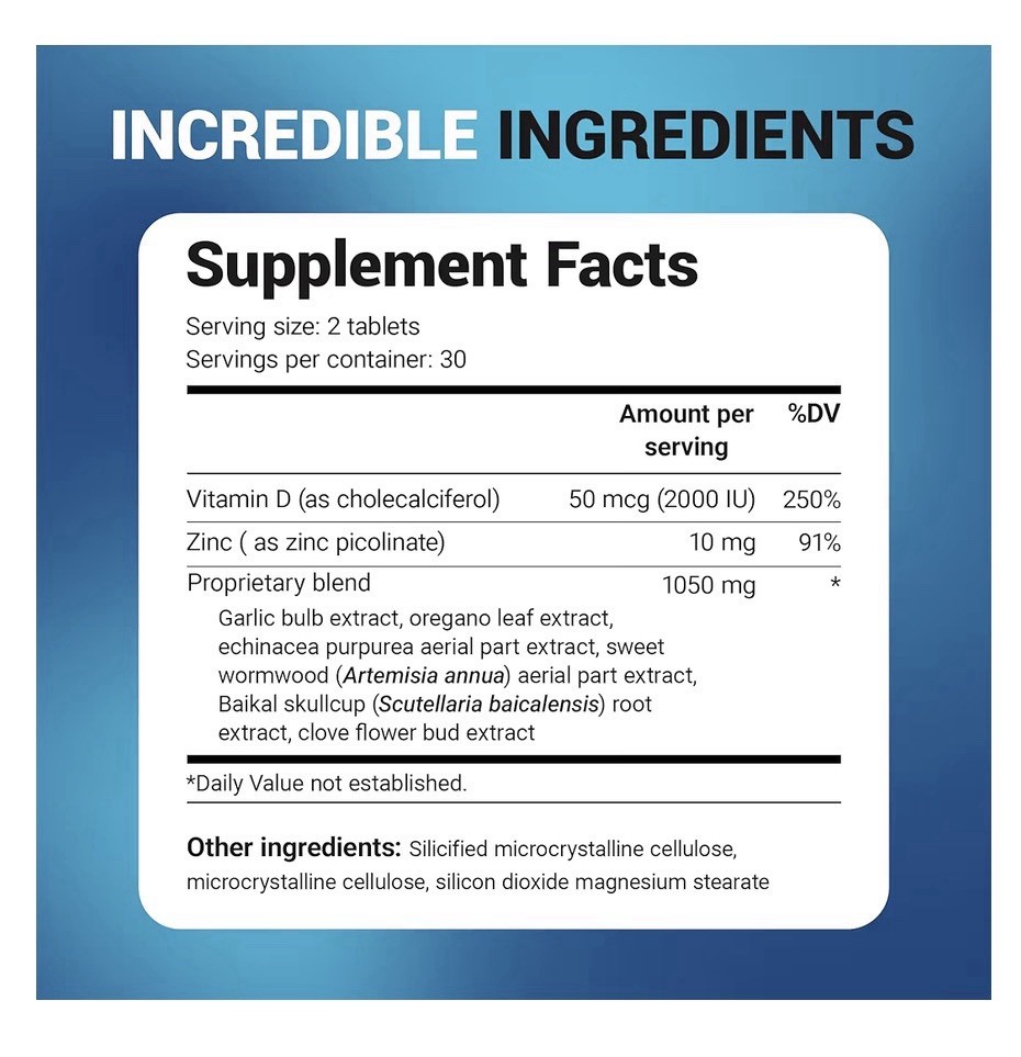 Dr. Berg Emergency Immune Support Echinacea Garlic Oregano Zinc Vitamin D 60Tabs