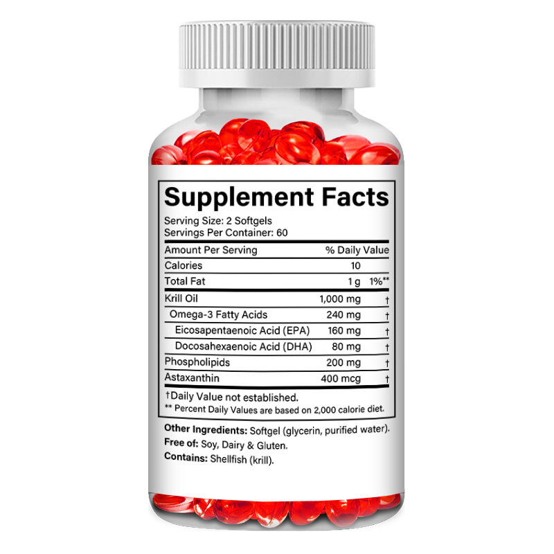 1000mg Krill Oil,Rich Omega-3 EPA DHA,Nourish Heart,Brain & Joint,120 Softgels