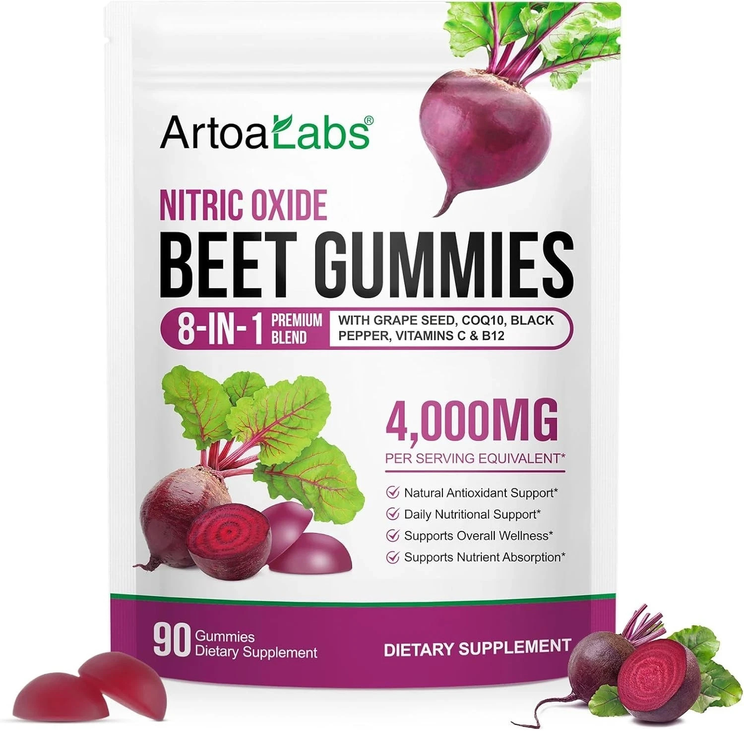 Beet Root Gummies ~ 90 Heart Health Chews for Blood Pressure Support Supplement