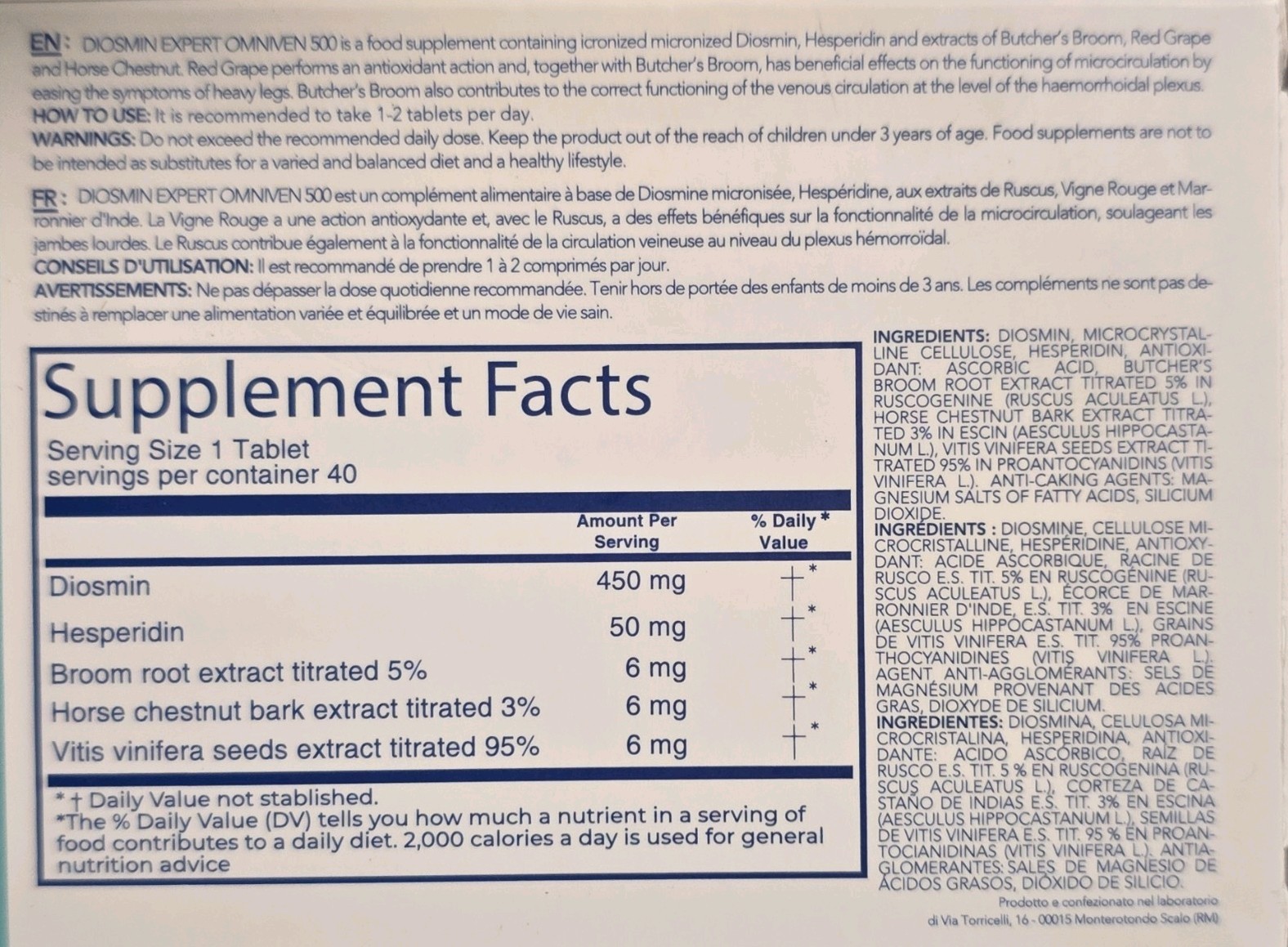 DuLac Pharma Diosmin Expert Omniven 500 Tablets 40 Blood & Circulatory Health